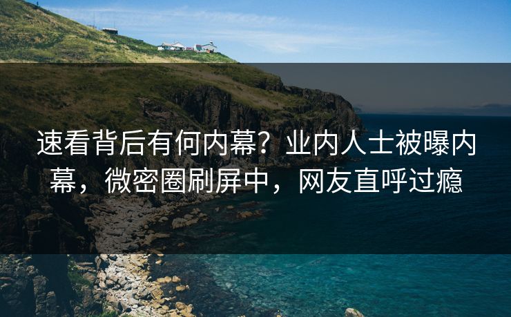 速看背后有何内幕？业内人士被曝内幕，微密圈刷屏中，网友直呼过瘾